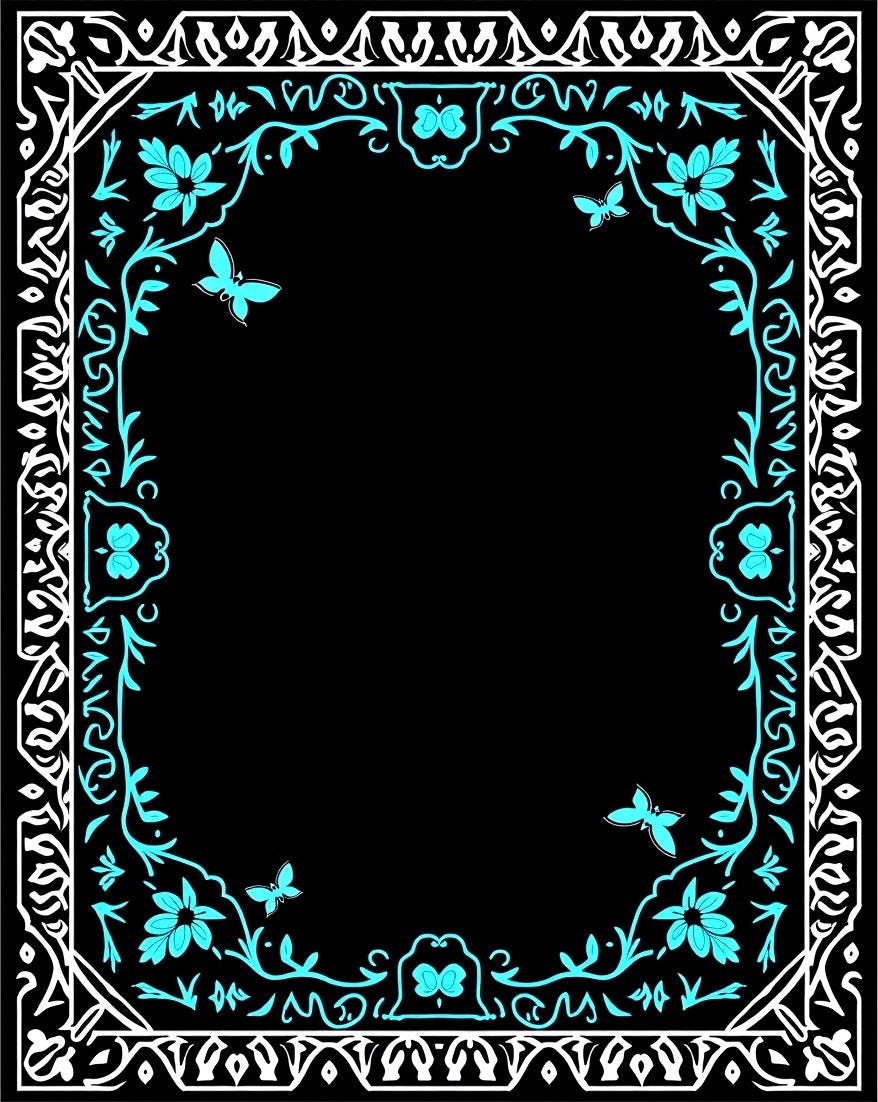 Aqua Butterfly Floral Decorative Frame Rug