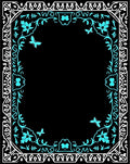 Aqua Butterfly Floral Decorative Frame Rug