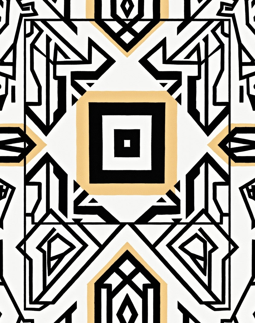 Art Deco Geometric Black White Gold Rug