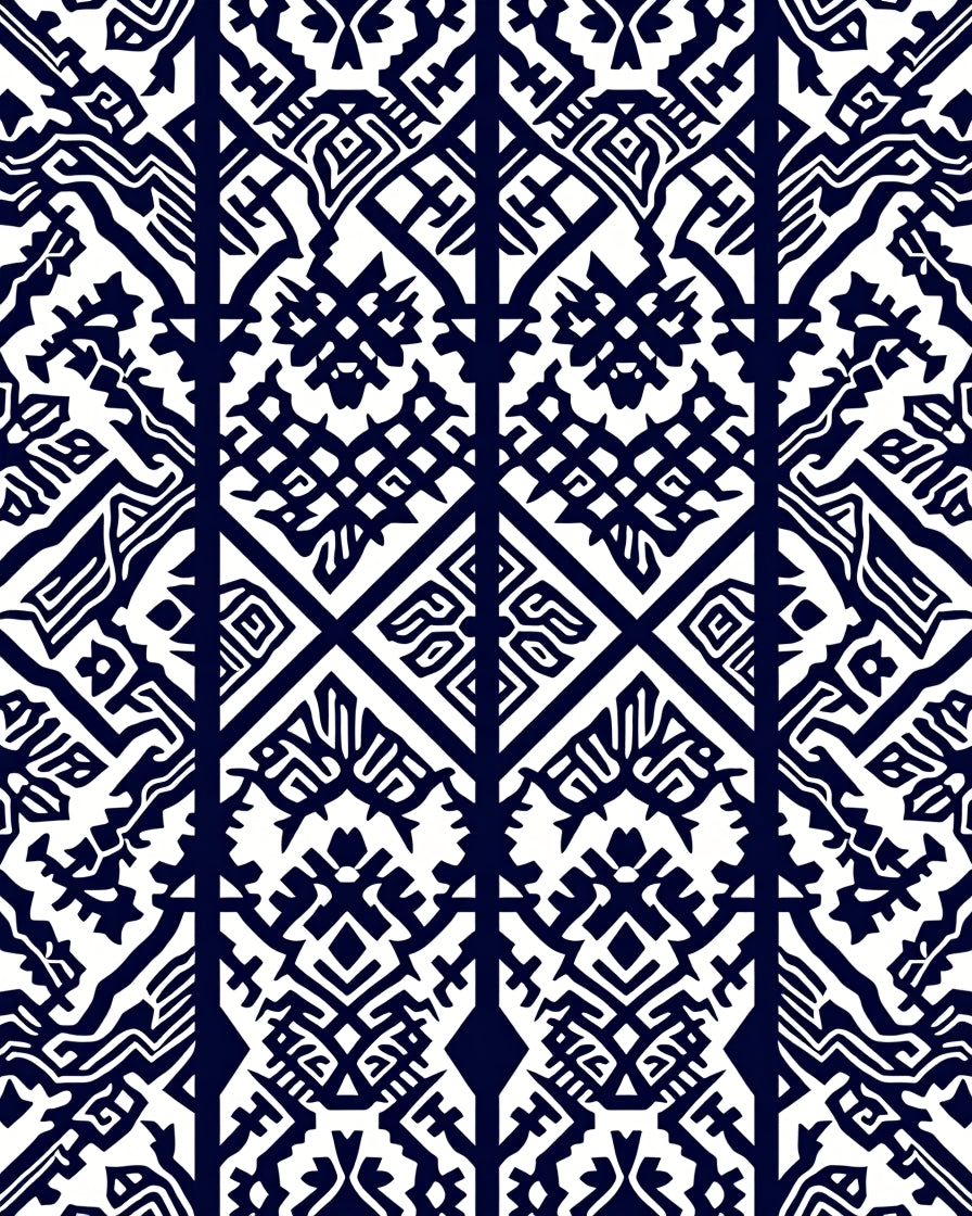 Dark Blue White Abstract Tribal Design Rug