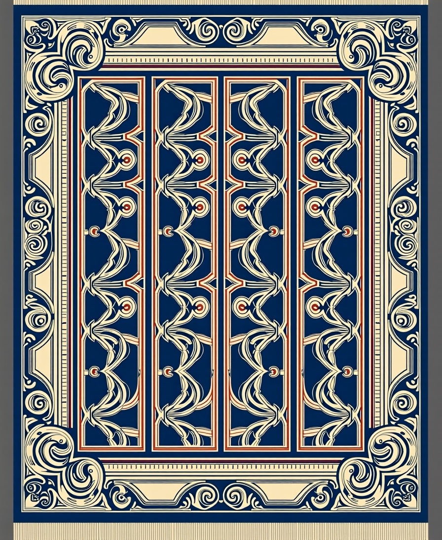 Art Nouveau Dark Blue Ivory Accent Rug