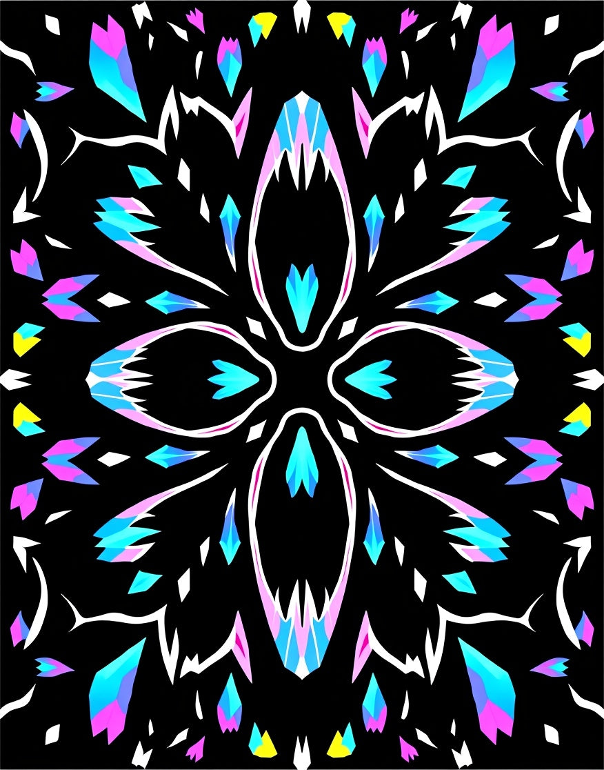 Symmetrical Neon Crystal Pattern Rug