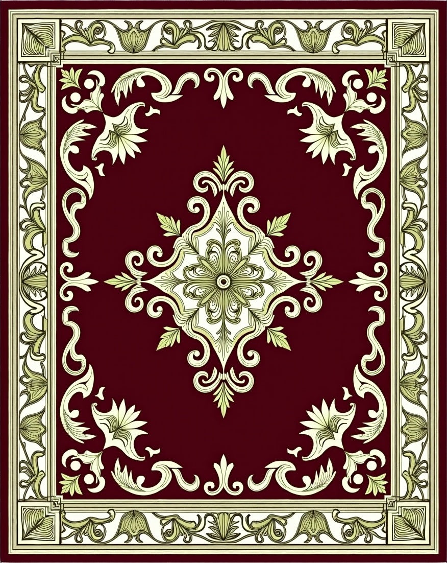 Regal Dark Red Floral Medallion Rug