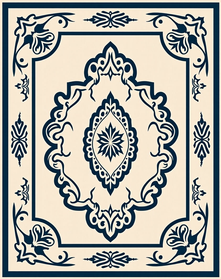 Classic Navy Cream Medallion Design Rug