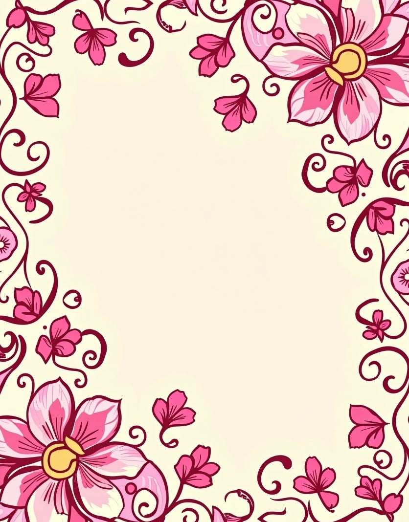 Pretty Pink Floral Vines Design Rug
