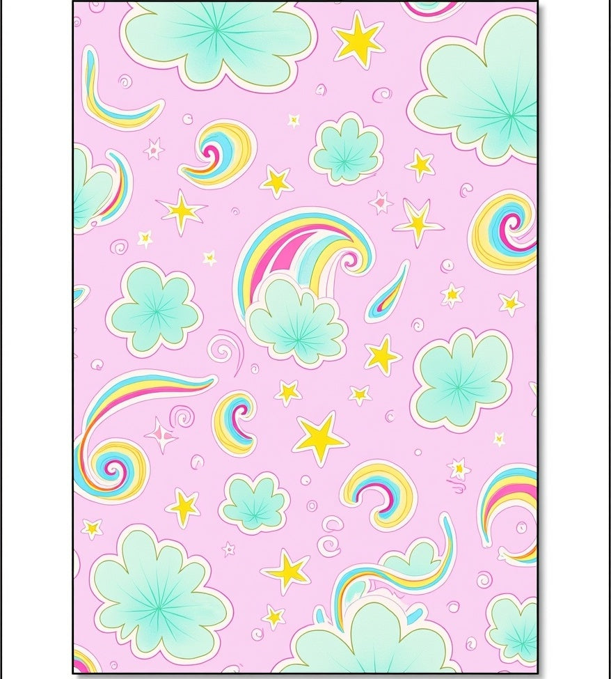 Whimsical Rainbow Clouds Stars Pattern Rug
