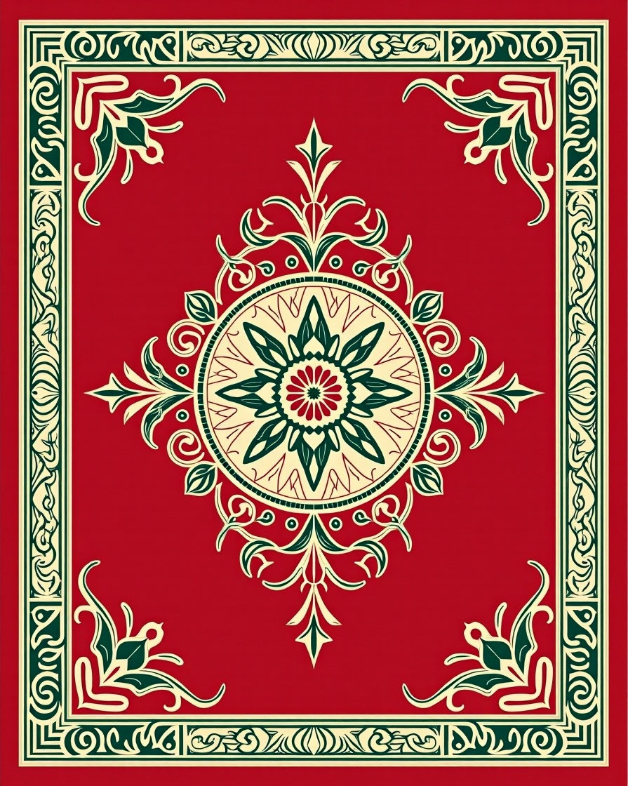 Red Floral Mandala Border Design Rug