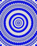 Blue Radial Geometric Pattern Rug