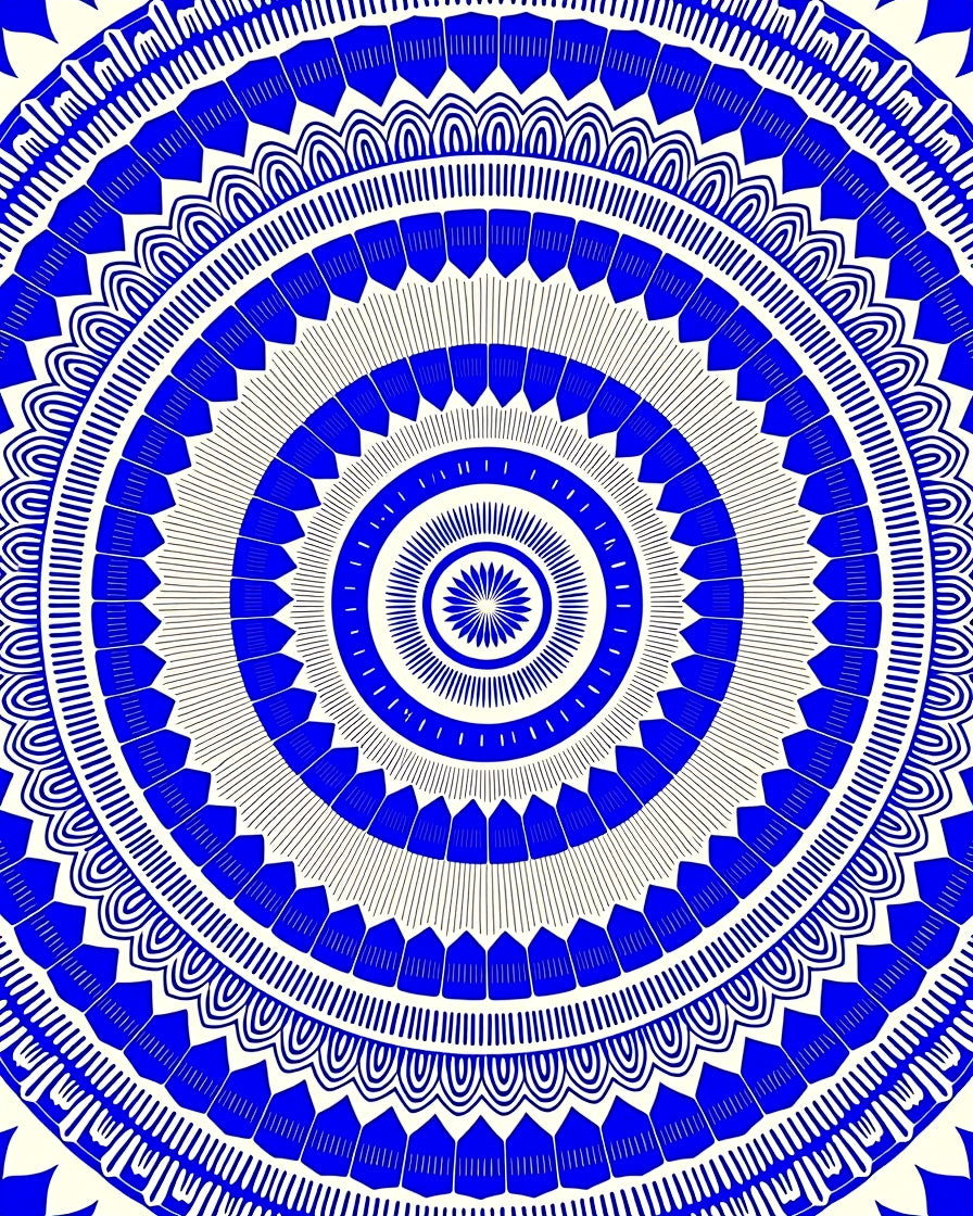 Blue Radial Geometric Pattern Rug