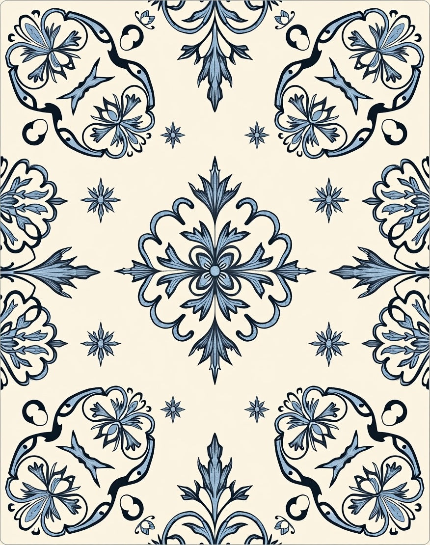 Elegant Light Blue Floral Medallion Design Rug