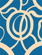 Abstract Cream Swirls on Blue Rug