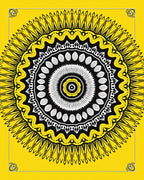 Radiant Yellow Sunburst Geometric Motif Rug