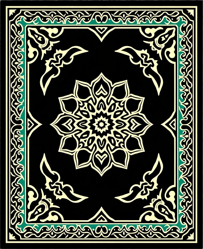 Black Cream Mandala Border Design Rug