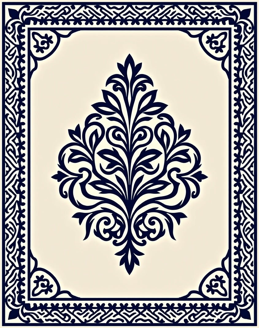 Dark Blue Traditional Floral Damask Rug
