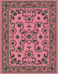 Pink Floral Swirls Detailed Pattern Rug