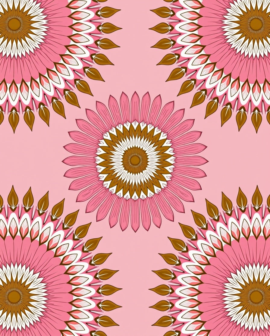 Tonal Pink Floral Mandala Pattern Rug