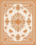 Ornate Floral Scroll Work Pattern Rug