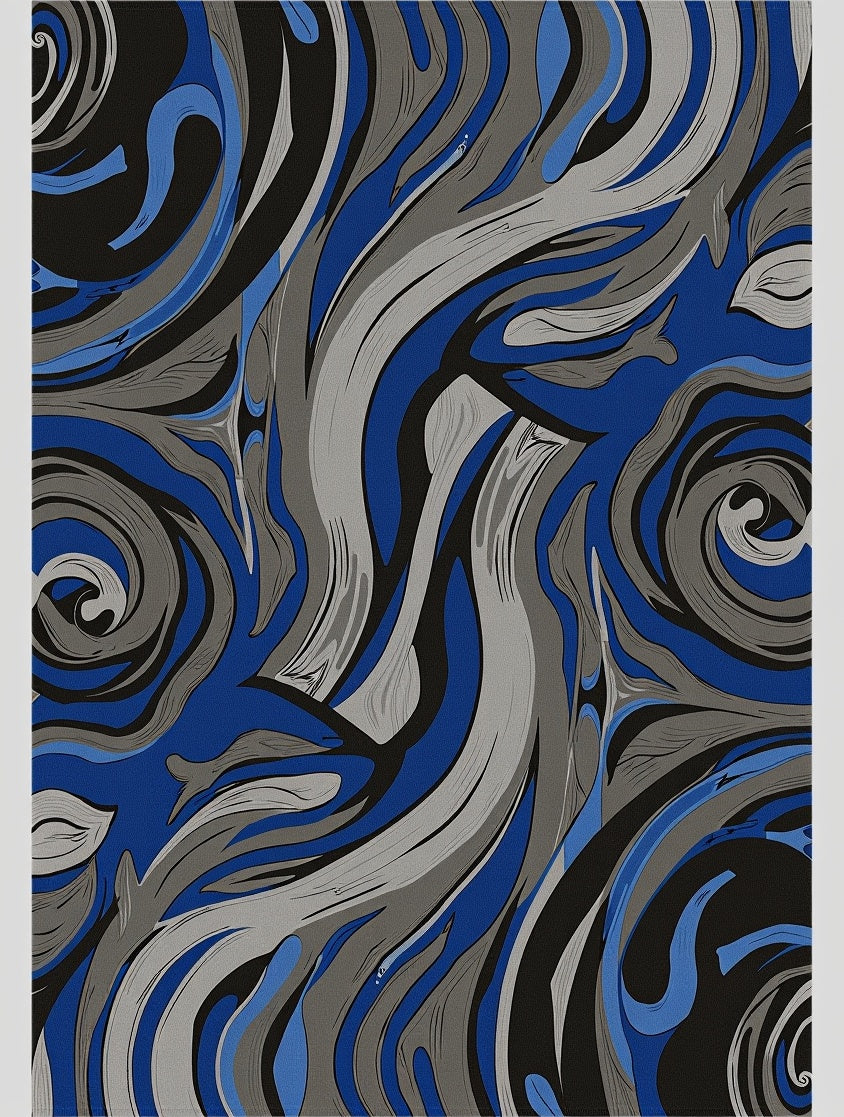 Abstract Blue Gray Swirl Pattern Art Rug