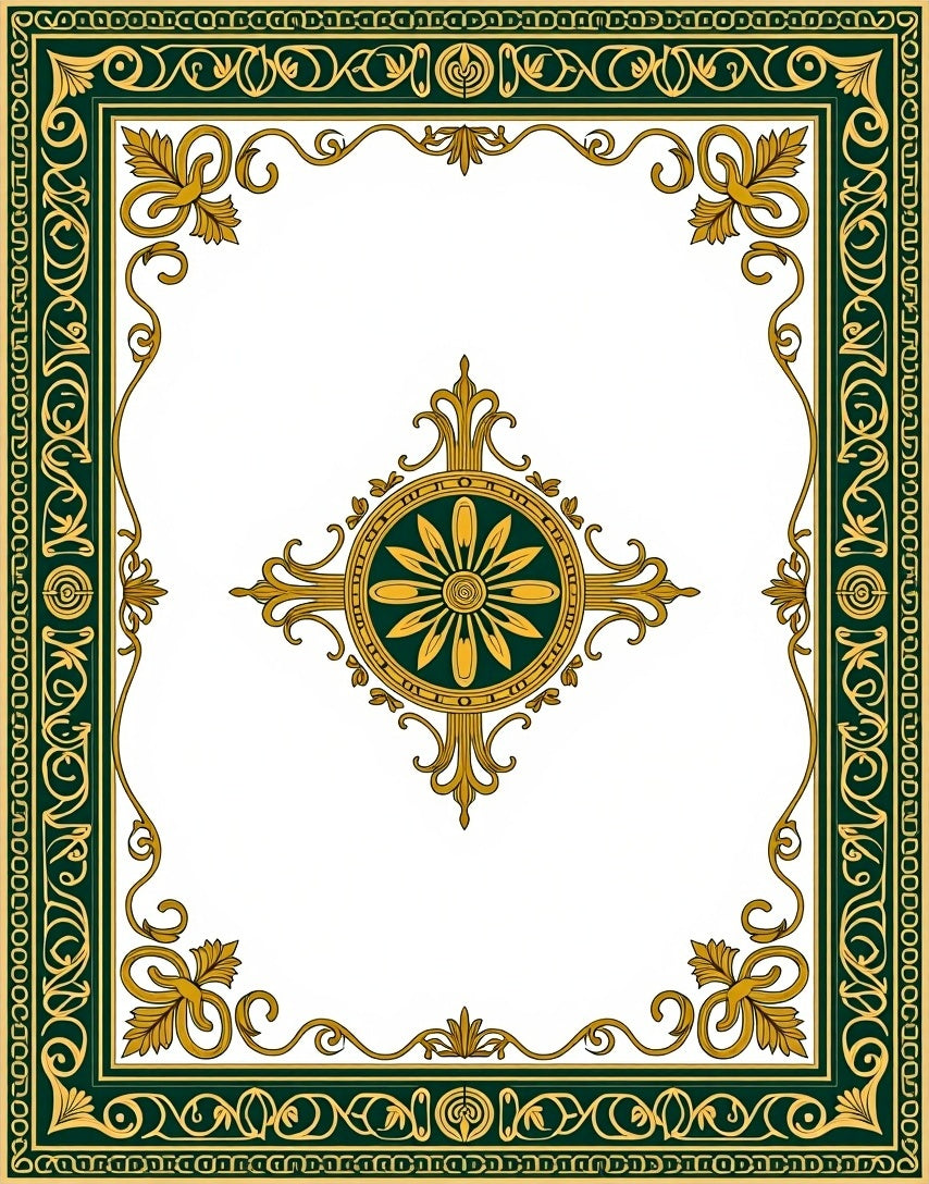 Elegant Green Gold Flourish Pattern Rug