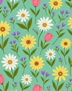 Feminine Floral Daisy Tulip Pattern Rug