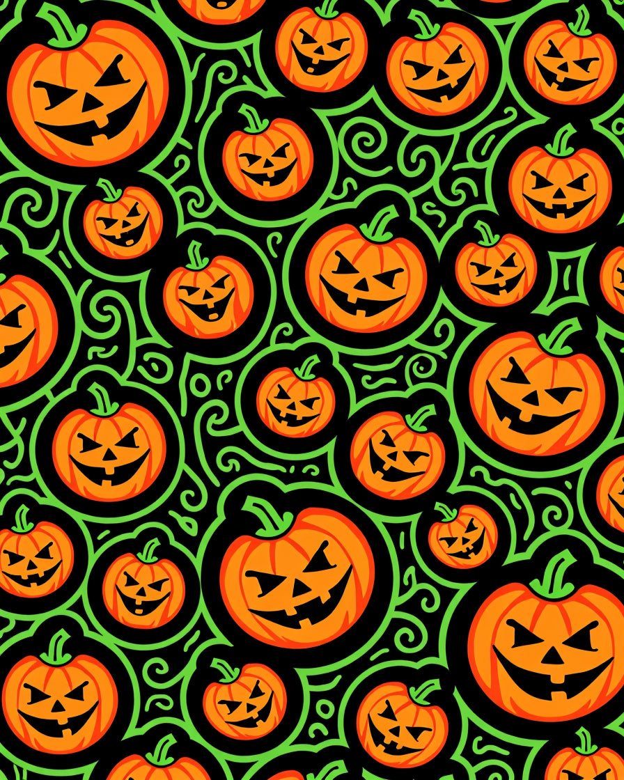 Orange Pumpkins Green Swirls Background Rug