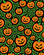 Orange Pumpkins Green Swirls Background Rug