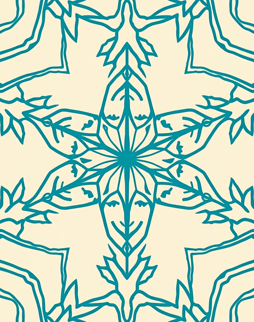 Teal Sunburst Faces Ivory Tile Rug