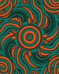 Intricate Orange Swirls Teal Design Rug