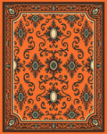 Orange Floral Scrollwork Classic Rug
