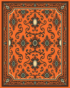 Orange Floral Scrollwork Classic Rug