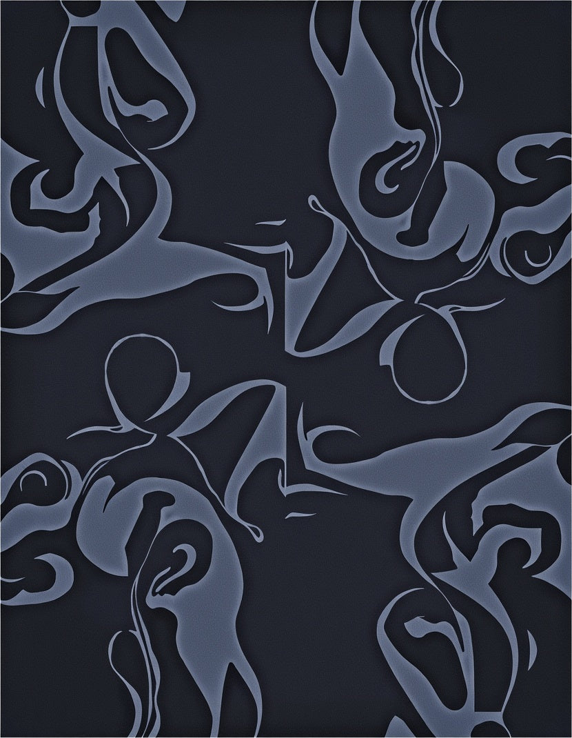 Abstract Blue Swirl Silhouette Rug