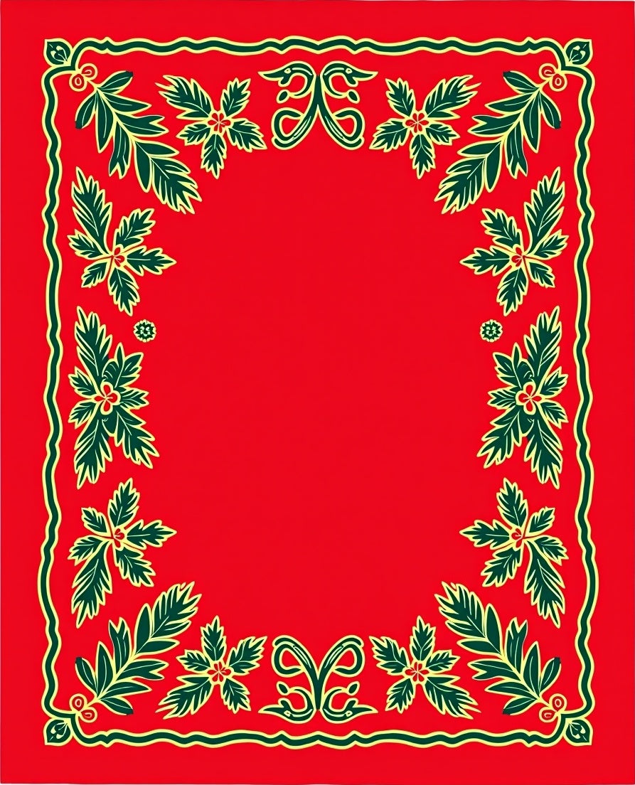 Crimson Green Floral Vine Border Rug