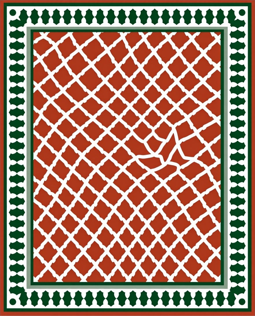 Terracotta Lattice Bordered Geometric Design Rug