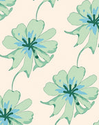 Light Green Blue Floral Print Rug