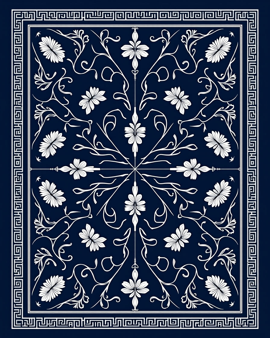 Classic Floral Vine With Geometric Border Rug