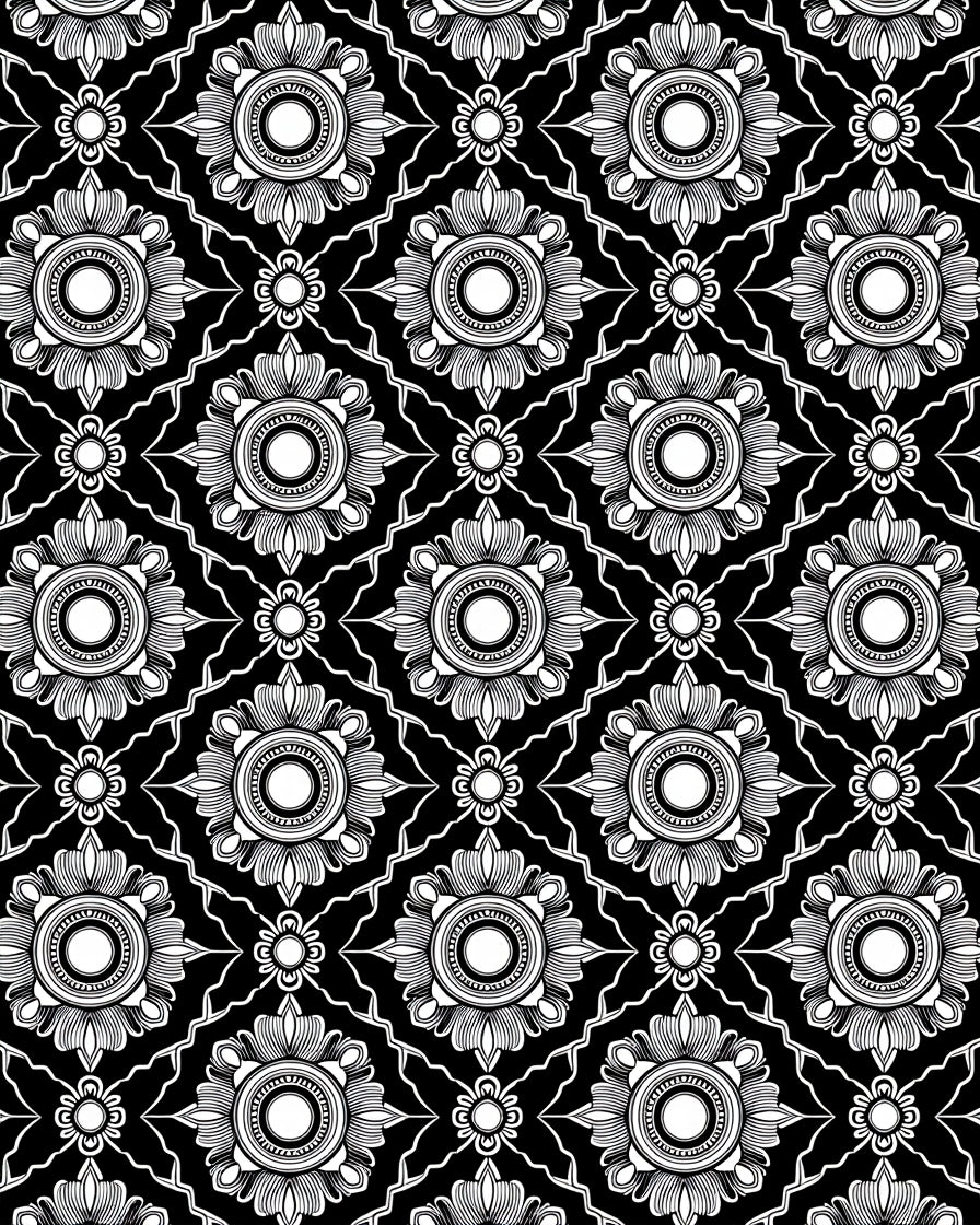 Classic Floral Medallion Black White Rug