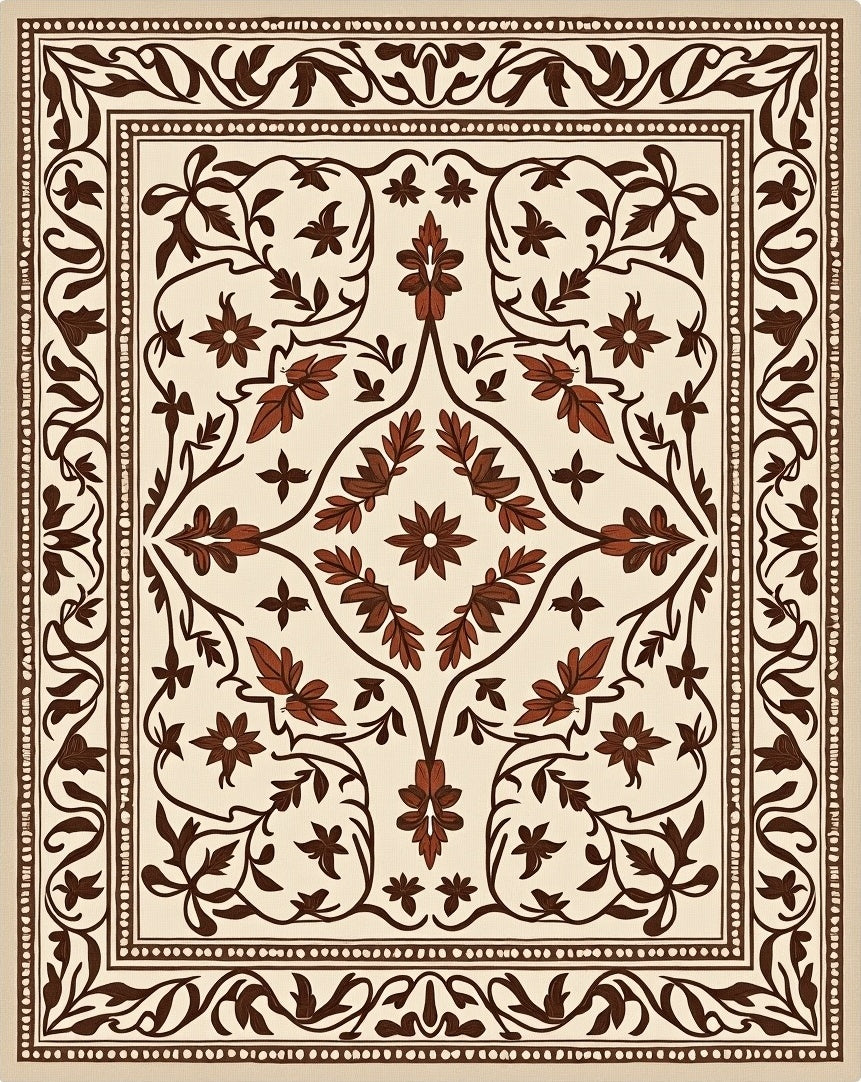 Ornate Floral Vine Pattern Rug