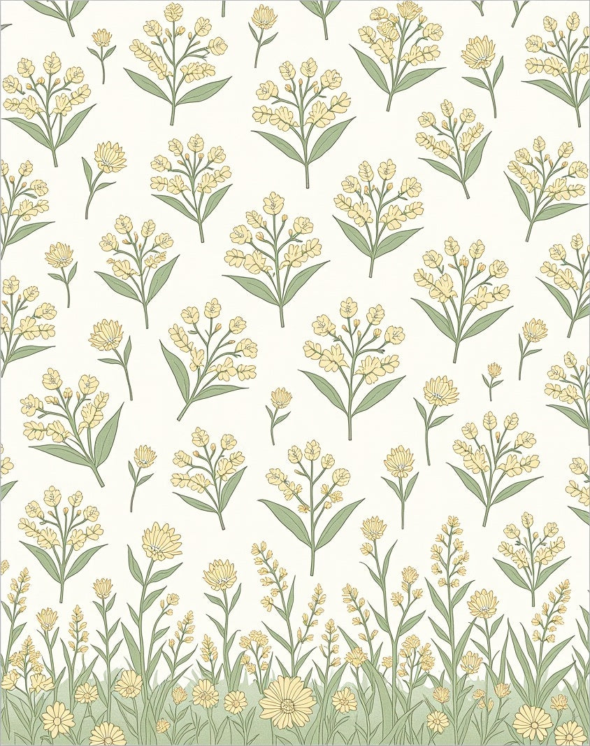Delicate Yellow Floral Garden Pattern Rug