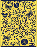 Blue Floral Butterflies On Yellow Background Rug