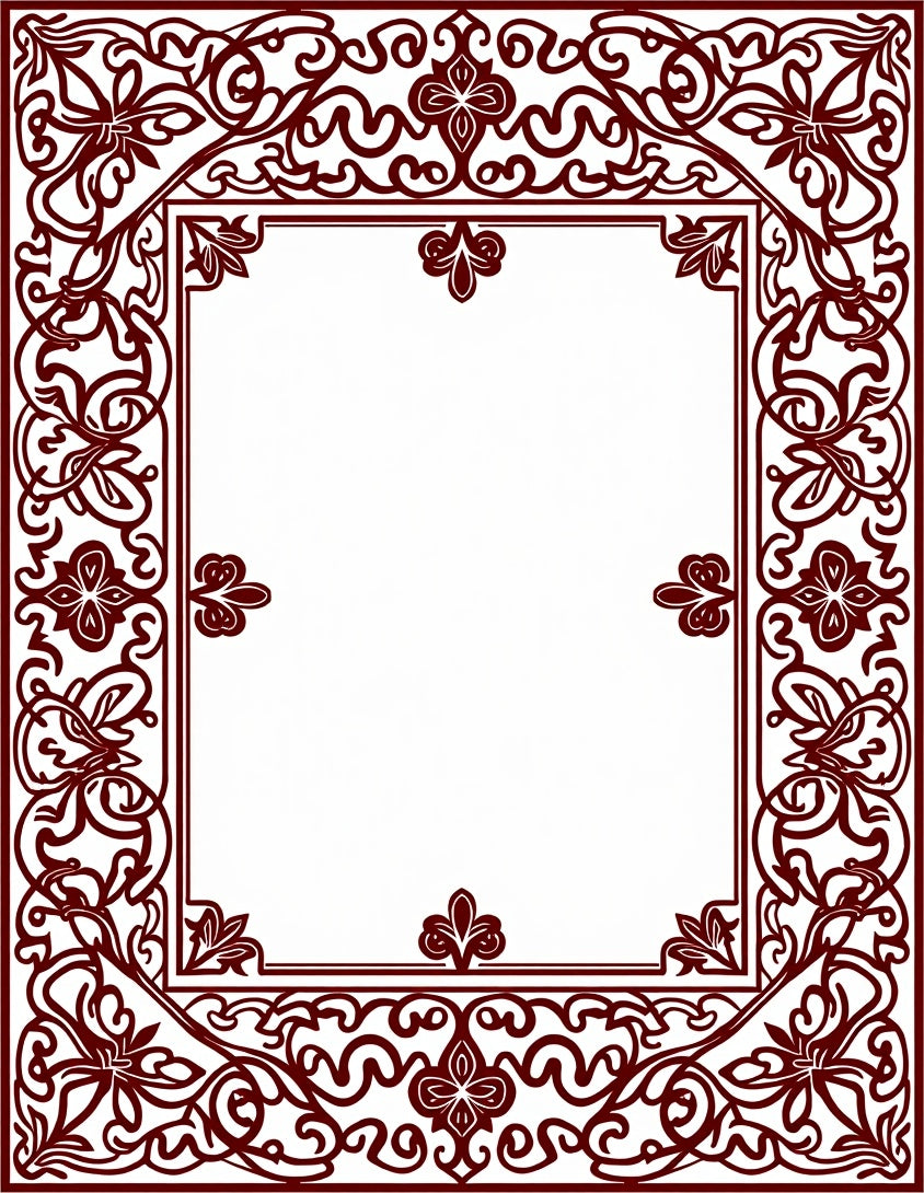 Ornate Floral Vine Border Design Rug