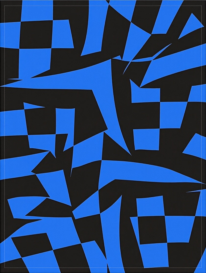 Abstract Blue Black Jagged Pattern Rug