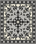 Ornate Black White Grey Floral Rug
