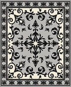 Ornate Black White Grey Floral Rug