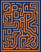 Orange Maze Pattern on Navy Rug