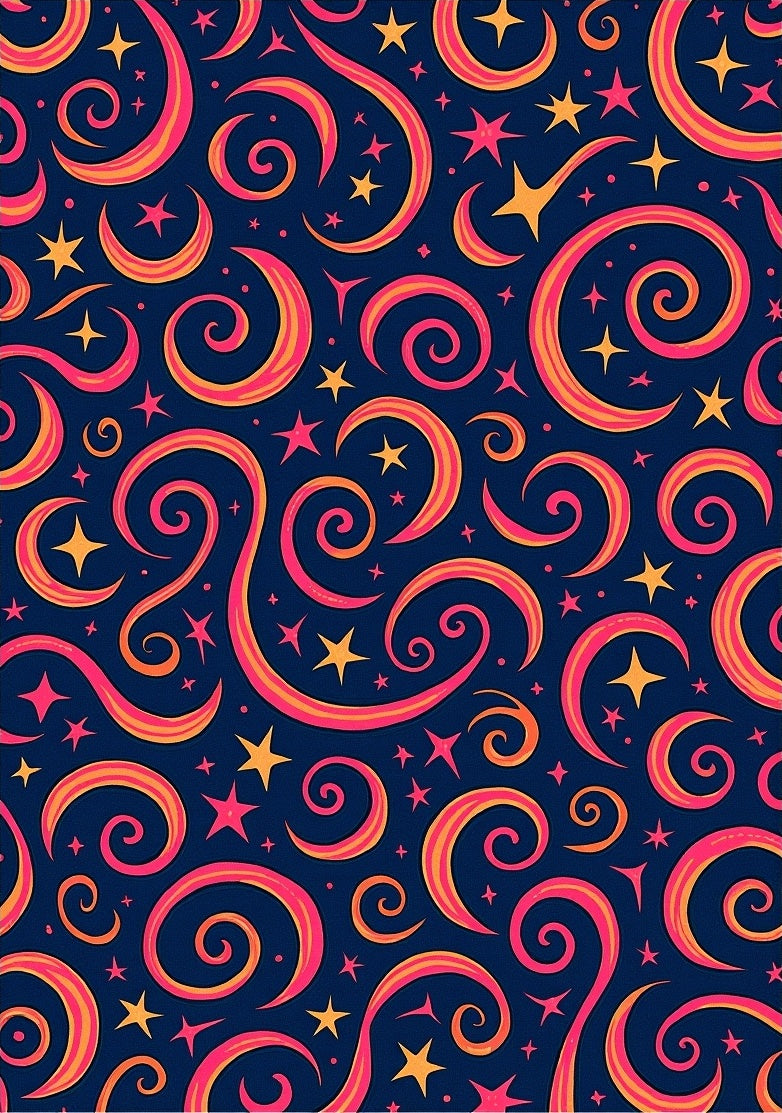 Whimsical Swirls Stars Pattern Rug