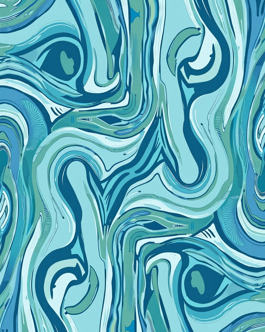 Abstract Blue Swirl Pattern Rug
