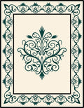 Elegant Green Floral Scroll Pattern Rug