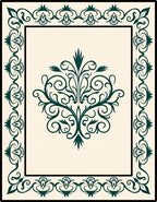 Elegant Green Floral Scroll Pattern Rug