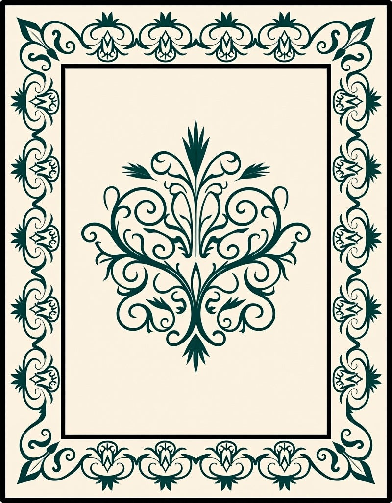 Elegant Green Floral Scroll Pattern Rug