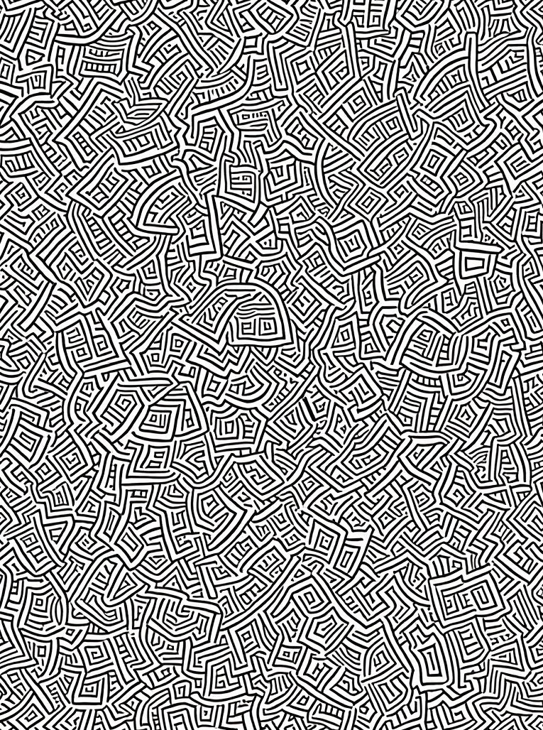 Abstract Black White Maze Pattern Rug